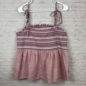 Cotton Baby Doll Boho Tank Top Red Pinstriped Large Beachy